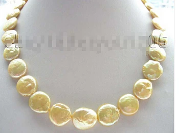 18" Genuine Natural 15mm Golden Coin Pearl Necklace! Factory Wholesale price Women Gift word Jewelry 
18" Genuine Natural 15mm Golden Coin Pearl Necklace! Factory Wholesale price Women Gift word Jewelry