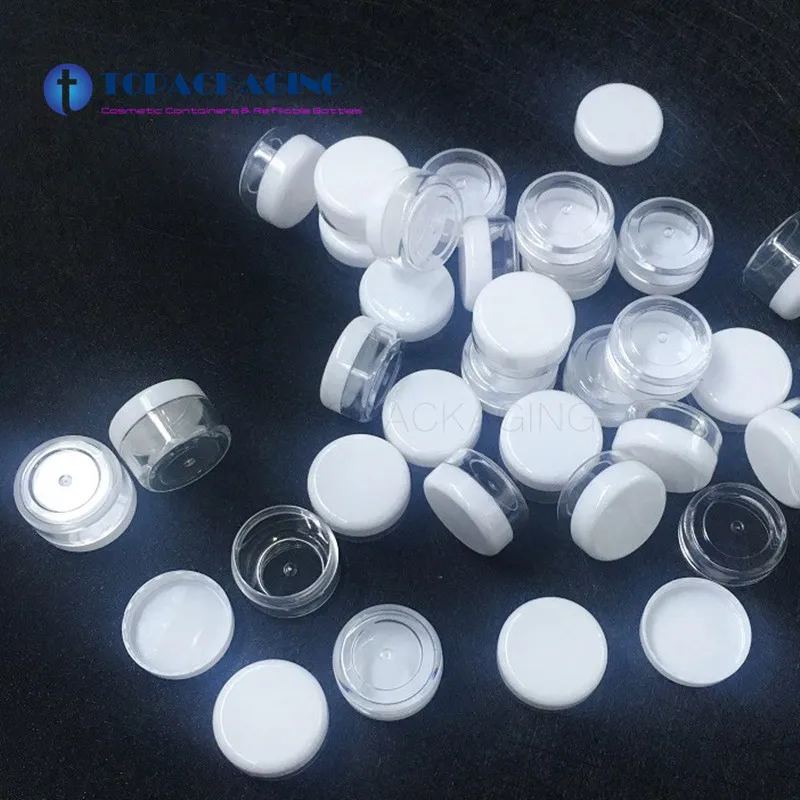 

100PCS/LOT-5G Cream Jar,Clear Plastic Box With White Screw Cap,Small Sample Cosmetic Container,Empty Mask Canister,Nail Art Cans