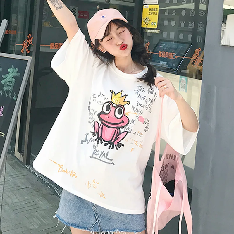 1005 Cotton Tshirt Summer Women Harajuku Streetwear Funny Frog Printed Short Sleeve Ullzang Tops Loose Casual Clothes Tee Shirt
1005 Cotton Tshirt Summer Women Harajuku Streetwear Funny Frog Printed Short Sleeve Ullzang Tops Loose Casual Clothes Tee Shirt