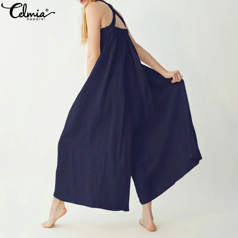 Celmia Women Vintage Linen Jumpsuits 2019 Summer Sexy Sleeveless Backles Wide Leg Pants Casual Loose Playsuit Plus Size Overalls
Celmia Women Vintage Linen Jumpsuits 2019 Summer Sexy Sleeveless Backles Wide Leg Pants Casual Loose Playsuit Plus Size Overalls