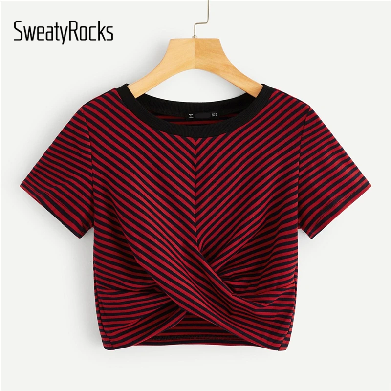 SweatyRocks Twist Front Striped Crop Tee Burgundy Slim Fit Style T shirts 2019 Summer Short Sleeve Top Women Casual Tees
SweatyRocks Twist Front Striped Crop Tee Burgundy Slim Fit Style T shirts 2019 Summer Short Sleeve Top Women Casual Tees