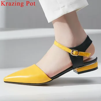 Krazing Pot full grain leather pointed toe buckle strap slingback women sandals low heels campus preppy style party shoes L4f1
Krazing Pot full grain leather pointed toe buckle strap slingback women sandals low heels campus preppy style party shoes L4f1