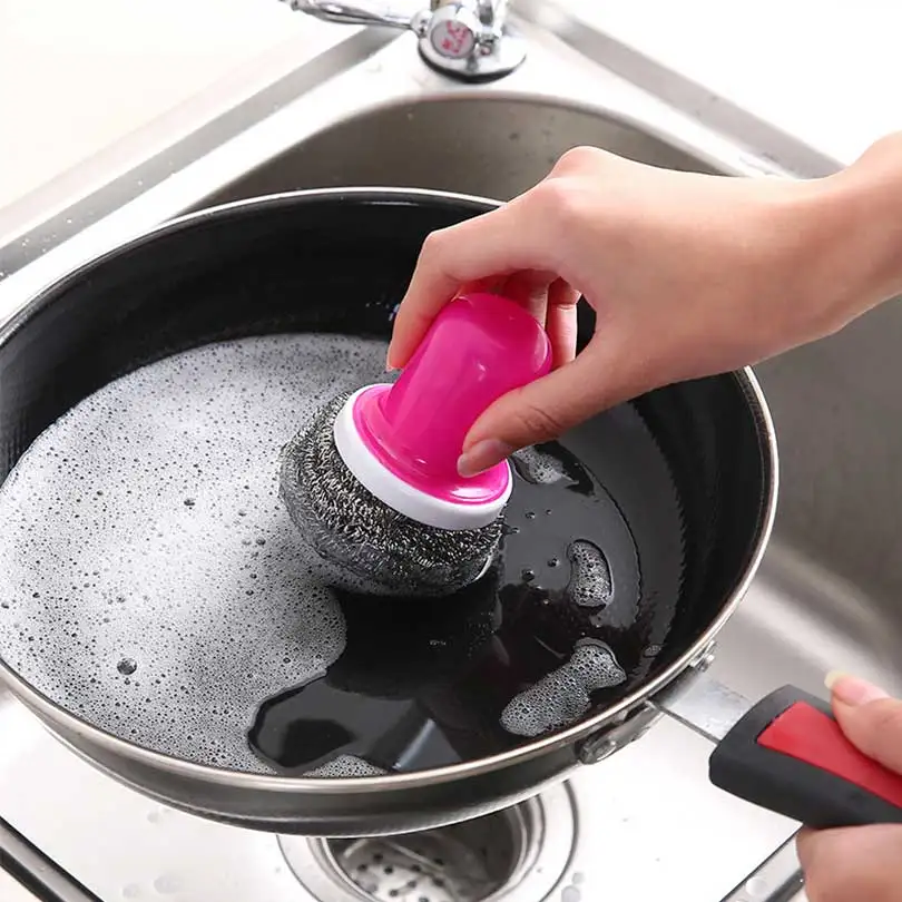 Cleaning Brush 2pcs Steel Wire Ball Potent Remove The Stains Kitchen Dishwashing Brush With Handle Wash Pot Brush EPD015
Cleaning Brush 2pcs Steel Wire Ball Potent Remove The Stains Kitchen Dishwashing Brush With Handle Wash Pot Brush EPD015