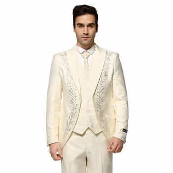 HB031 (Jacket+Pants+Vest) Ivory custom Suits Solid Color With Rhinestone Wedding Dress Men embroidery suit three-pieces Tuxedos
HB031 (Jacket+Pants+Vest) Ivory custom Suits Solid Color With Rhinestone Wedding Dress Men embroidery suit three-pieces Tuxedos