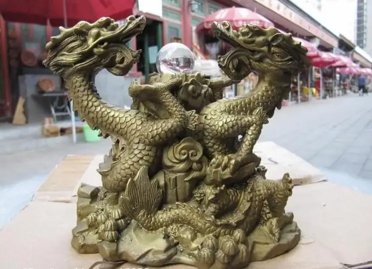 5 "Китайский медный фэн шуй два Дракон играющий с Бусиной статуей|shui|statuestatue dragon |