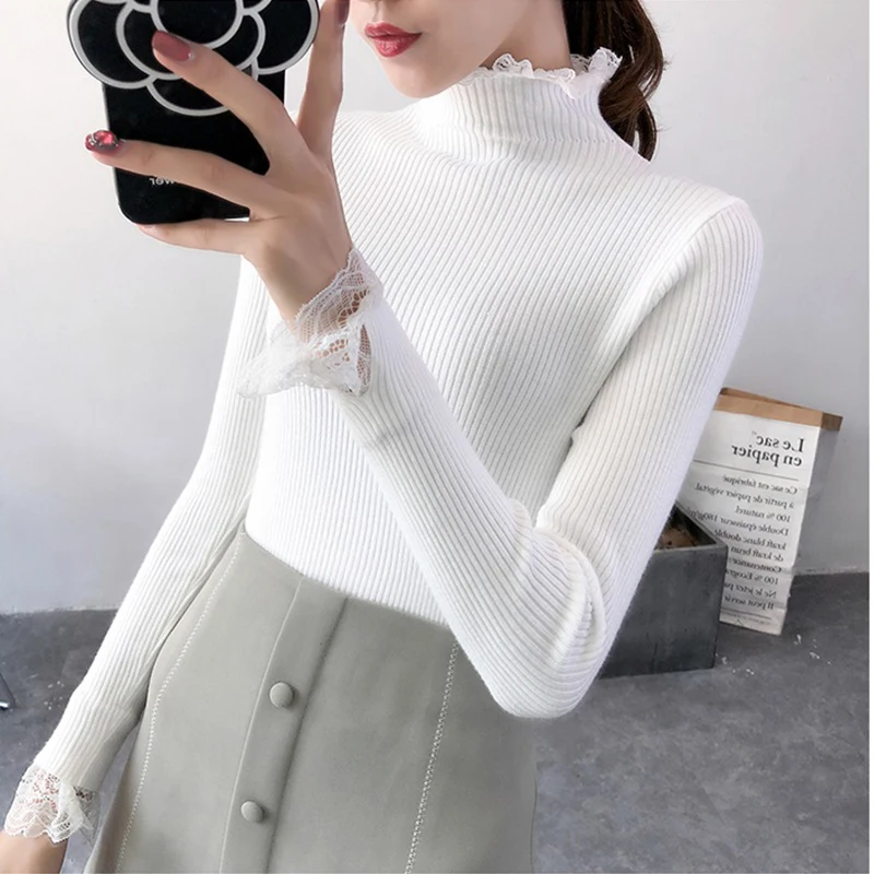 Women Lace splice Turtleneck Full Sleeve Autumn Sweater 2018 Winter Warm Knit elastic Pullovers Basic Solid Casual Ladies Jumper
Women Lace splice Turtleneck Full Sleeve Autumn Sweater 2018 Winter Warm Knit elastic Pullovers Basic Solid Casual Ladies Jumper