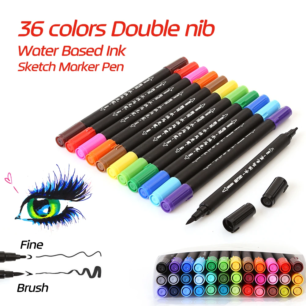 Double tip brush pen with fineliner 36 color water based sketching marker for drawing artist's set ink art supplies
Double tip brush pen with fineliner 36 color water based sketching marker for drawing artist's set ink art supplies