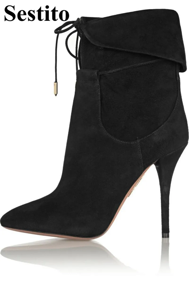 Autumn New Black Flock Turned-over Edge Woman Boots Pointed Toe Ankle Boots For Women Thin Heels Short Boots Lace-up Women Shoes
Autumn New Black Flock Turned-over Edge Woman Boots Pointed Toe Ankle Boots For Women Thin Heels Short Boots Lace-up Women Shoes