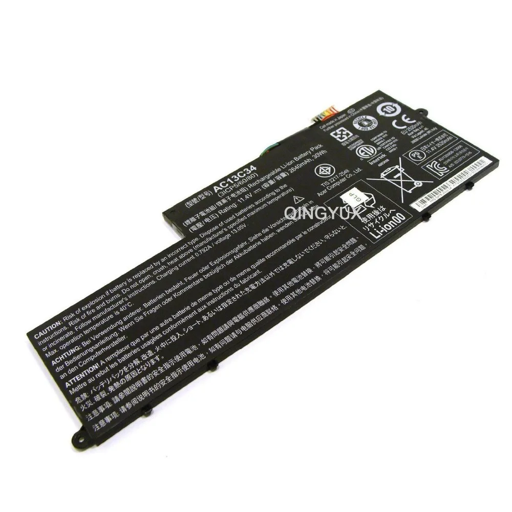 QINGYUX New 11.4V 2640mAh 30Wh AC13C34 Laptop Battery for Notebook Acer Aspire E3-111 E3-112 V5-122P Series KT.00303.005
QINGYUX New 11.4V 2640mAh 30Wh AC13C34 Laptop Battery for Notebook Acer Aspire E3-111 E3-112 V5-122P Series KT.00303.005
