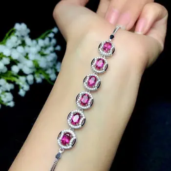 

shilovem 925 silver sterling natural topaz pink Bracelets woman trendy fine new plant gift Jewelry wholesale 4*6mm bl040602agfb