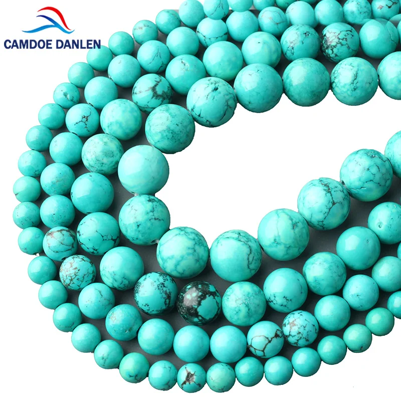 

CAMDOE DANLEN 100% Natural Stone Blue Turquoises Round Smooth Beads 6 8 10 12MM Fit Diy Jewelry Charm Bracelet Necklace Making