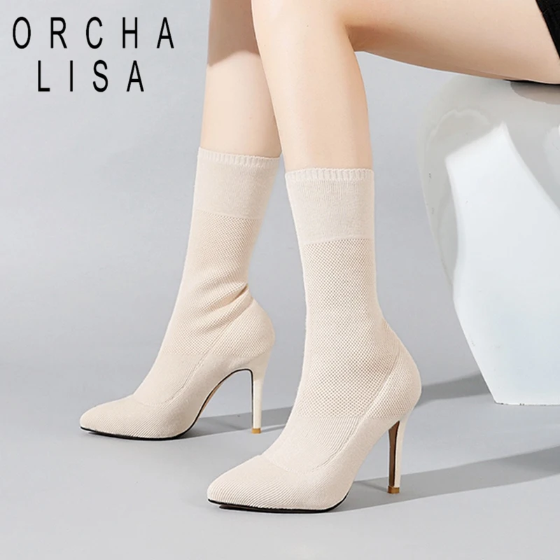 ORCHA LISA Ladies Women Sock boots Mid-calf boots high heels Stretch Fabric Autumn Winter Slip on Black Apricot C515
ORCHA LISA Ladies Women Sock boots Mid-calf boots high heels Stretch Fabric Autumn Winter Slip on Black Apricot C515
