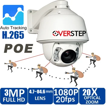 

H.265 Auto tracking PTZ IP camera 3MP 1080P 20x optical zoom P2P onvif IR outdoor POE Network high speed dome PTZ IP camera