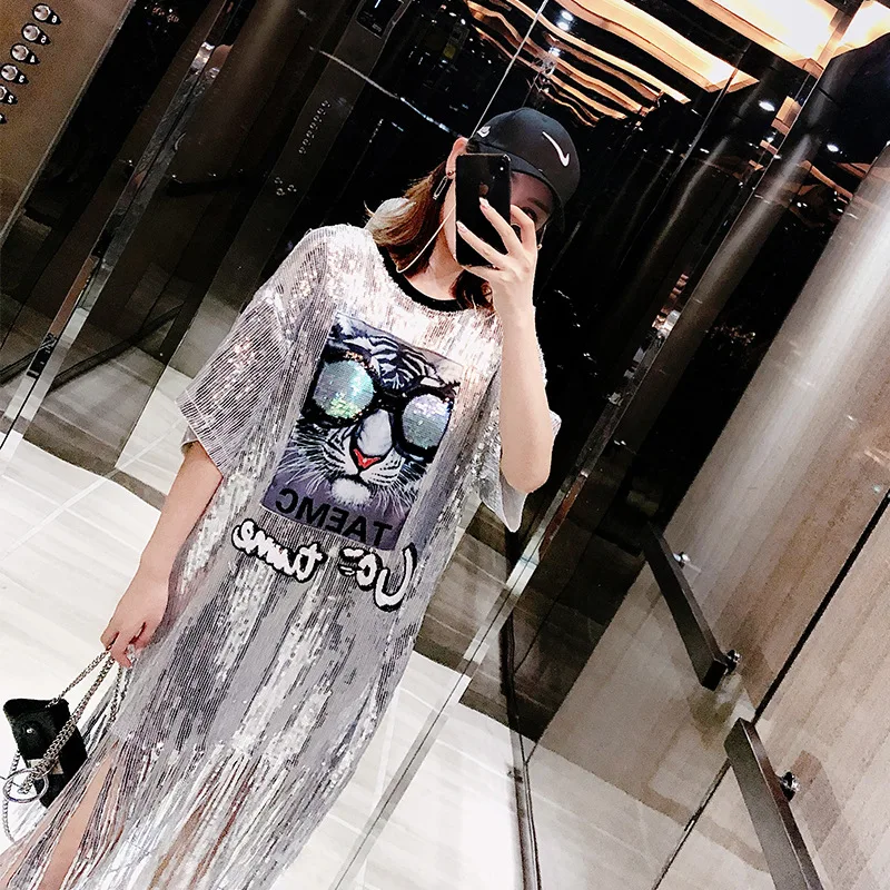 Bling Silver Tassel Dress for Women's Party 2019 Spring Summer Women Plus Size Shirt Dresses Cat Patch Women Clothing LT695S50
Bling Silver Tassel Dress for Women's Party 2019 Spring Summer Women Plus Size Shirt Dresses Cat Patch Women Clothing LT695S50
