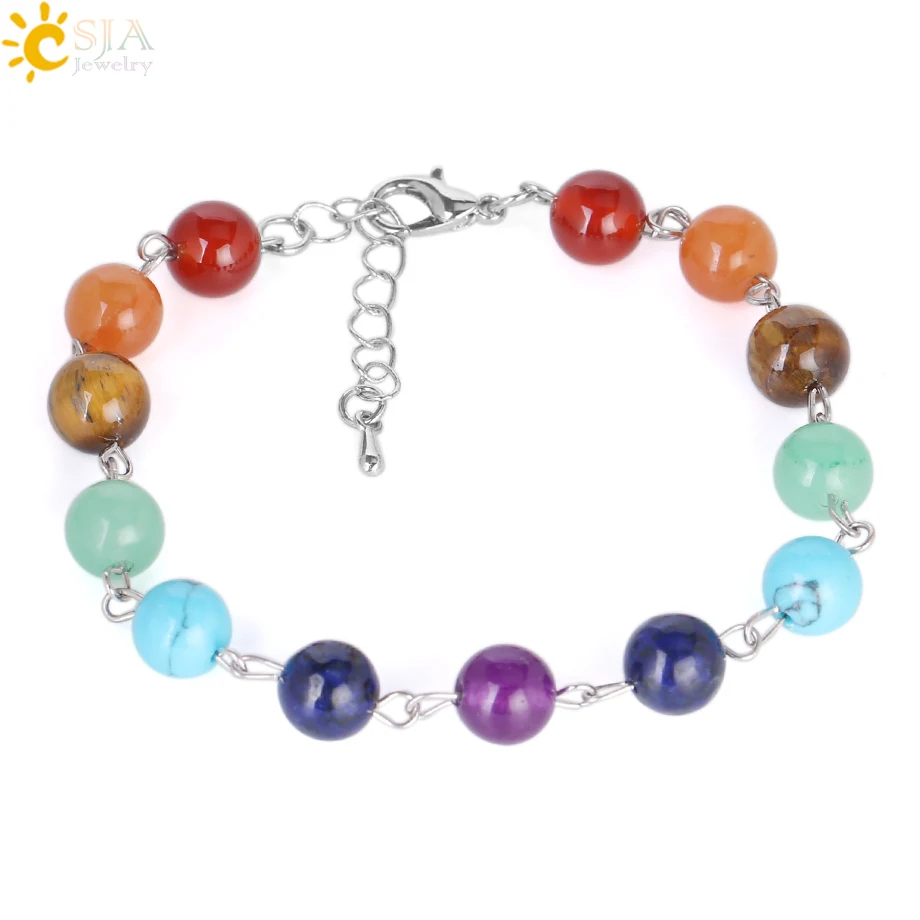 CSJA 8mm 7 Chakra Women Bracelets Natural Gem Stone Beads Link Chain Healing Balance Lobster Clasp Mala Meditation Bracelet E443
CSJA 8mm 7 Chakra Women Bracelets Natural Gem Stone Beads Link Chain Healing Balance Lobster Clasp Mala Meditation Bracelet E443