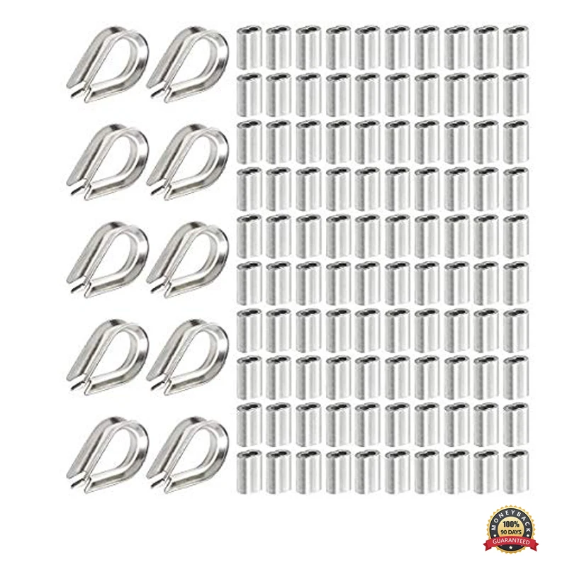 High Quaity 100pcs 1/16inch Wire Rope Aluminum Sleeves Clip Fittings Cable Crimps 10pcs M2 Stainless Steel Thimble Combo
High Quaity 100pcs 1/16inch Wire Rope Aluminum Sleeves Clip Fittings Cable Crimps 10pcs M2 Stainless Steel Thimble Combo