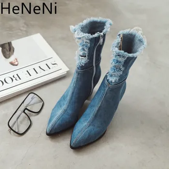 Women's Boots Pointed Toe Yarn Elastic Denim Ankle Boots Thick Heel High Heels Shoes Woman Female Socks Boots Plus size 34-43
Women's Boots Pointed Toe Yarn Elastic Denim Ankle Boots Thick Heel High Heels Shoes Woman Female Socks Boots Plus size 34-43