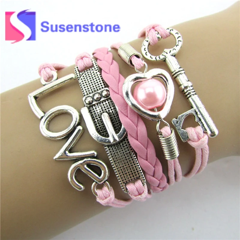 2018 Hot Multilayer Pink Rope Braided Bracelets Lock Love Implication Design Leather Wrap Bracelet Gifts for Friends and Lovers
2018 Hot Multilayer Pink Rope Braided Bracelets Lock Love Implication Design Leather Wrap Bracelet Gifts for Friends and Lovers