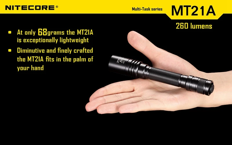 

Nitecore MT21A 260Lumen XP-E2 R2 LED Flashlight Waterproof Multi-Task 4-Mode With Use 2 x AA Battery for Camping Use Flashlight