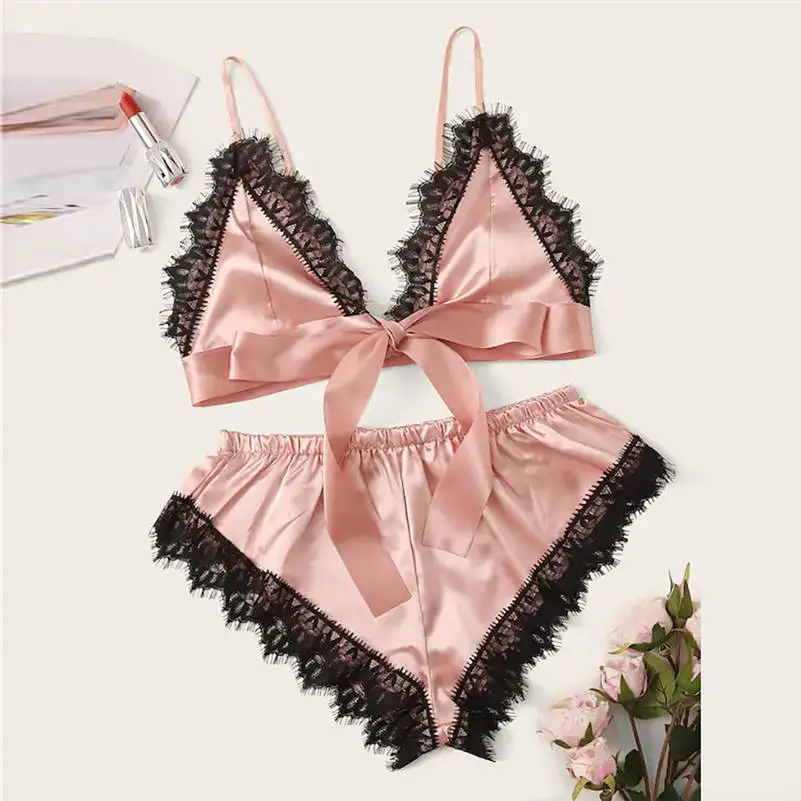 

2019 Women Sexy lingerie Set Women Lingerie Corset Lace Underwire Racy Muslin Sleepwear Underwear Tops+Briefs Lenceria 661QQNY10