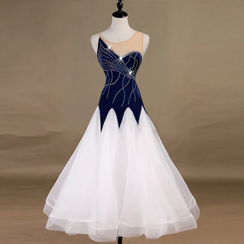 Women Dark Blue Stitching Shiny Rhinestone Dress Latin Dance Skirt Professional Adult Latin Training Modern Dance Modern Dress
Women Dark Blue Stitching Shiny Rhinestone Dress Latin Dance Skirt Professional Adult Latin Training Modern Dance Modern Dress