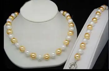 10MM Yellow & White Color Shell Pearl Necklace 18 inch Bracelet 8 inch 
10MM Yellow & White Color Shell Pearl Necklace 18 inch Bracelet 8 inch