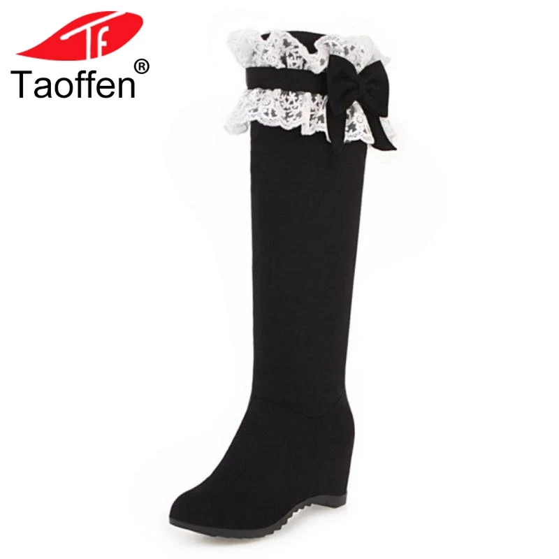 TAOFFEN Size 34-43 Woman Long Boots Thick Fur Bowtie Lace Wedges Round Toe Knee Boots Sweet Korean Shoes Woman Footwear
TAOFFEN Size 34-43 Woman Long Boots Thick Fur Bowtie Lace Wedges Round Toe Knee Boots Sweet Korean Shoes Woman Footwear