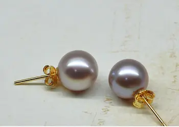 

free shipping charming pair of AAA++10-11mm south sea lavender pearl stud earring 14k