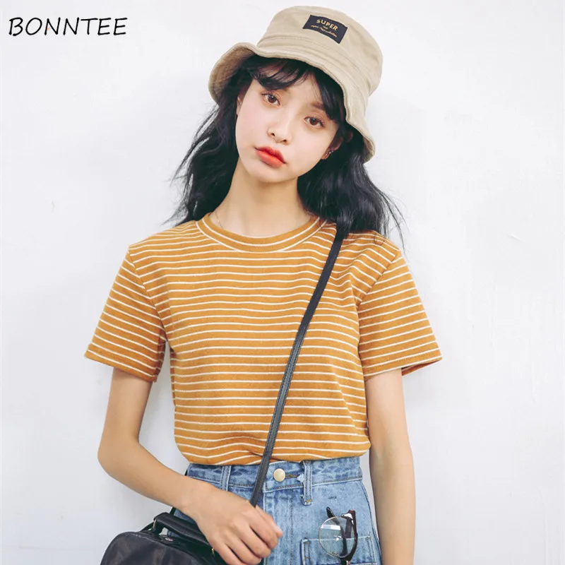 T-shirts Women Korean Style Girls Sweet Student All-match Tee Womens O-Neck 2019 Summer Striped Short Sleeve Classic T-shirt Top
T-shirts Women Korean Style Girls Sweet Student All-match Tee Womens O-Neck 2019 Summer Striped Short Sleeve Classic T-shirt Top
