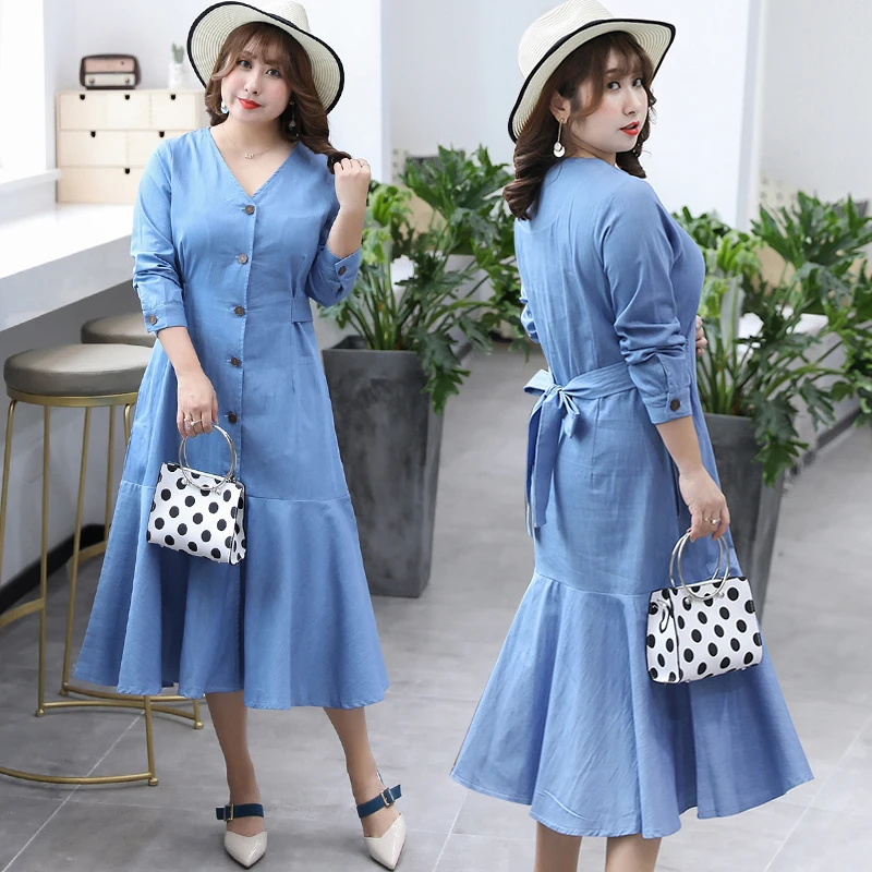 Korean Style Casual Cotton Cowboy Full Sleeve V-Neck Plus Size XL-4XL Women Dresses 2019 Spring New Top Selling Lady Dress
Korean Style Casual Cotton Cowboy Full Sleeve V-Neck Plus Size XL-4XL Women Dresses 2019 Spring New Top Selling Lady Dress
