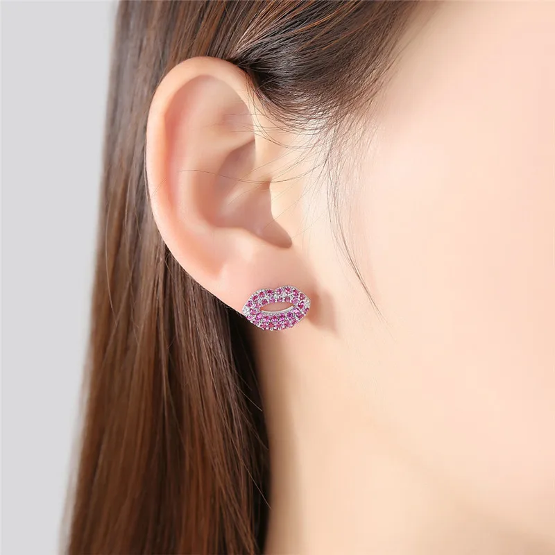 Statement Trendy Jewelry Cute Letter Kiss & Lip Stud Earrings Shiny Crystal Stud Earrings Factory Wholesale For Women Party (6)