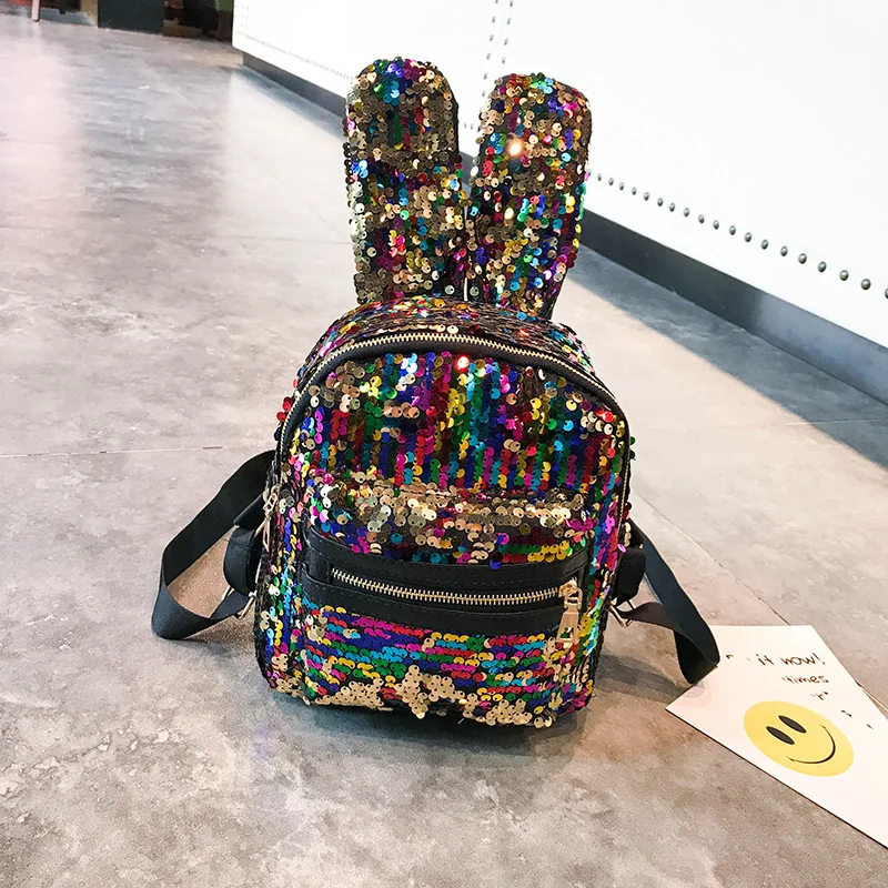 Women Sequins Backpack Cute Rabbit Ears Double Shoulder Bag Mini Backpacks Children Girls Sequined Travel Knapsack 
Women Sequins Backpack Cute Rabbit Ears Double Shoulder Bag Mini Backpacks Children Girls Sequined Travel Knapsack