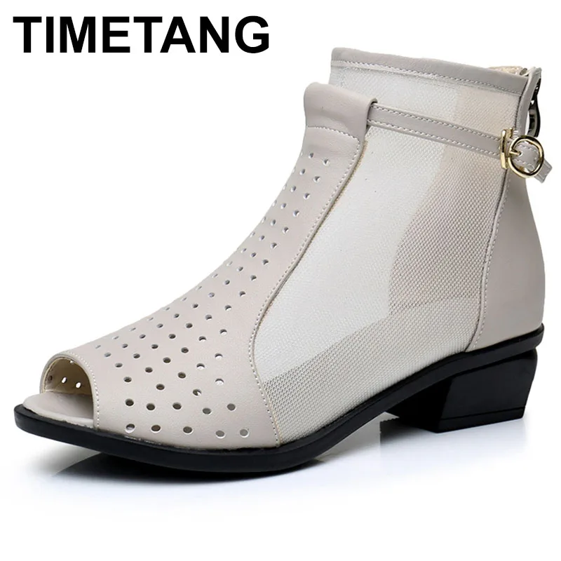 TIMETANG Genuine Leather New Summer Ankle Boots For Women Fashion Cut-Outs Mesh Zip Sandals Ladies Peep Toe Med Heels Shoes
TIMETANG Genuine Leather New Summer Ankle Boots For Women Fashion Cut-Outs Mesh Zip Sandals Ladies Peep Toe Med Heels Shoes