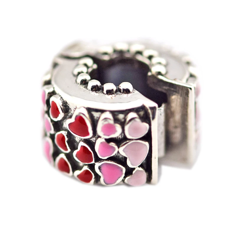 

925 Sterling Silver Burst Of Love Red Pink Heart Enamel Clips Bead Fit Pandora Charms Bracelet Valentines Women Diy Jewelry