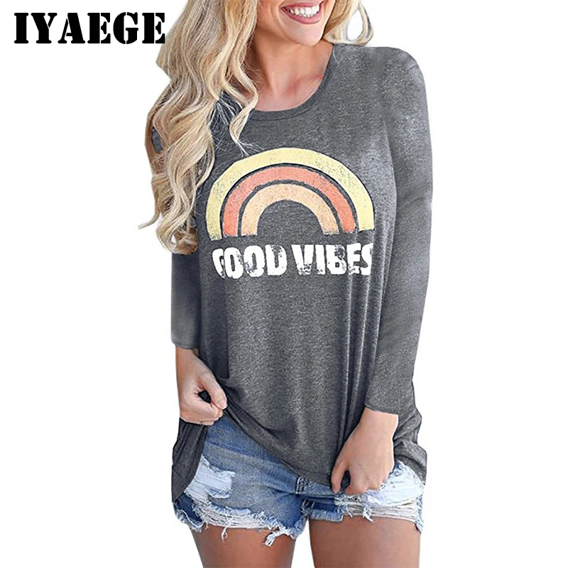 Spring Autumn Casual T Shirt Women Rainbow Letter Print T-Shirt O-Neck Loose Long Sleeve Shirt Ladies Tops Tee Blusas Mujer 2018 
Spring Autumn Casual T Shirt Women Rainbow Letter Print T-Shirt O-Neck Loose Long Sleeve Shirt Ladies Tops Tee Blusas Mujer 2018