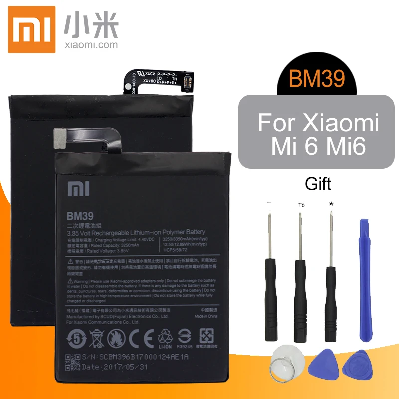 Xiao Mi Original BM39 Replacement Phone Battery High Capacity 3250mAh For Xiaomi M6 Mi 6 Mi6 Genuine Li-ion Batteries +Tools
Xiao Mi Original BM39 Replacement Phone Battery High Capacity 3250mAh For Xiaomi M6 Mi 6 Mi6 Genuine Li-ion Batteries +Tools