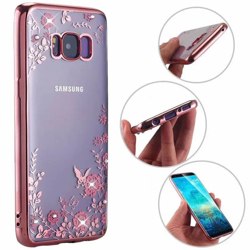 Ascromy Роскошные Гальванических Мягкий ТПУ Силиконовый Цветок Диаманта bling Чехол