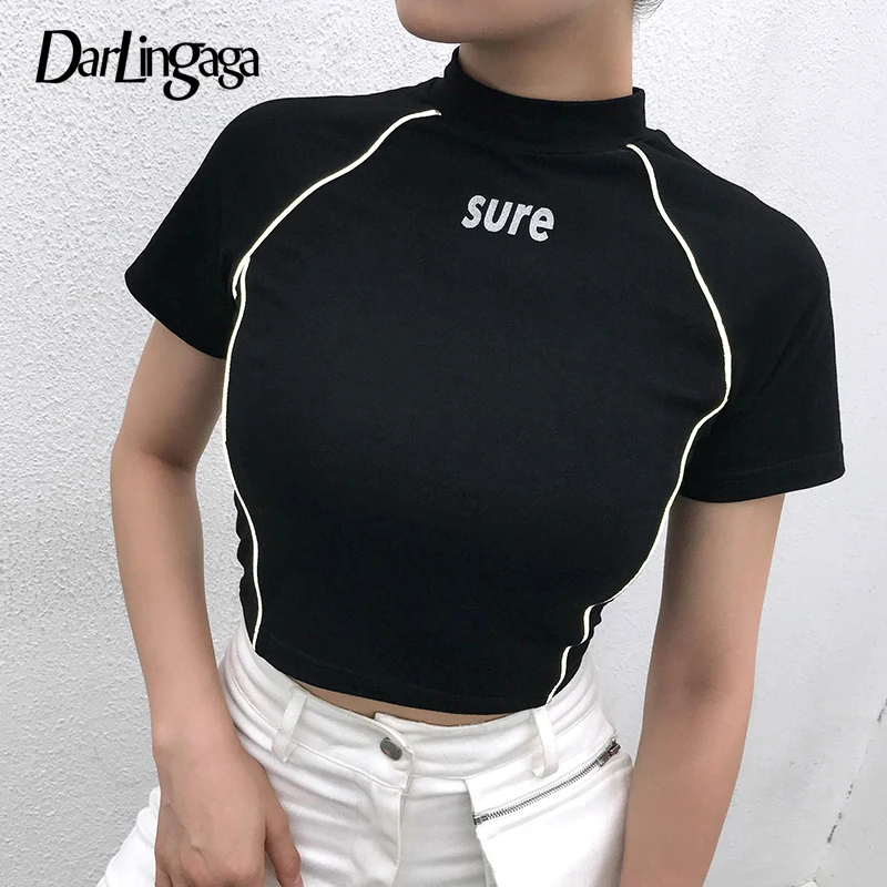 Darlingaga Cotton Ribbed Knitted Black T-shirt Slim Cropped Reflective Stripe Crop Top Letter Print Summer T Shirt Women Tee New
Darlingaga Cotton Ribbed Knitted Black T-shirt Slim Cropped Reflective Stripe Crop Top Letter Print Summer T Shirt Women Tee New