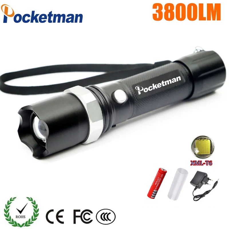 

New 2018 3800 Lumens High Power LED Torch xm-l T6 Flashlight Zoomable Torch light tactical Flashlight 5 modes For 18650/AAA