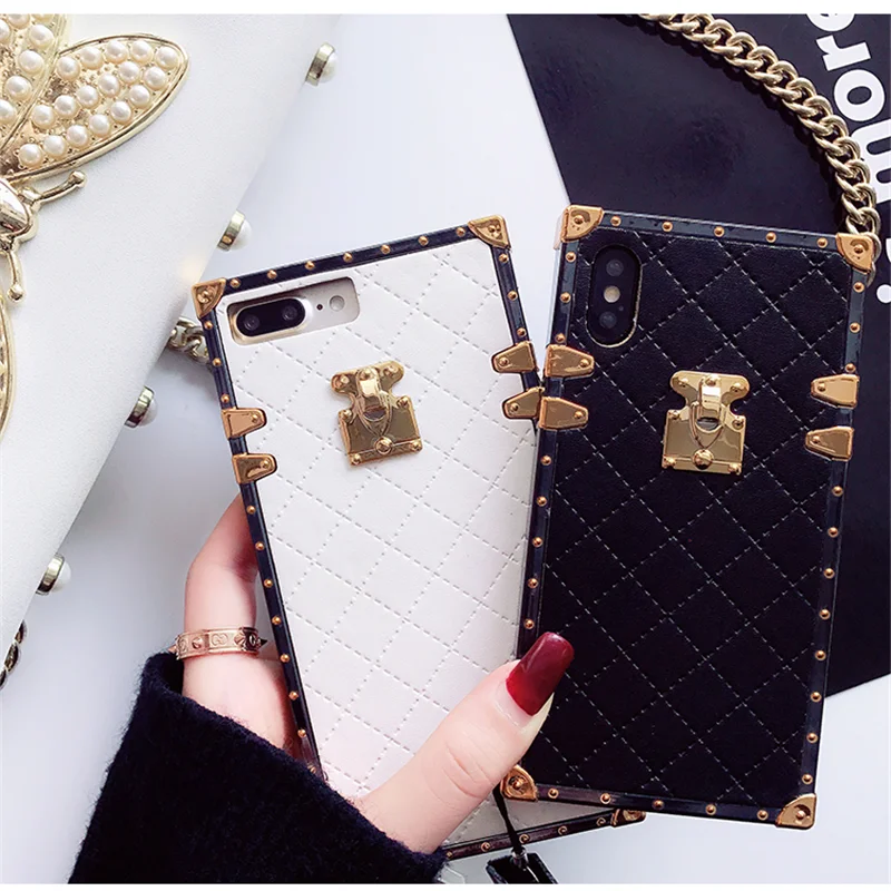LUDI Europe Geometric Pattern Gold Button PU Phone Case For iphone 7 Case for iphone X 6S 6 8 Plus Back Cover Luxury Fashion 6