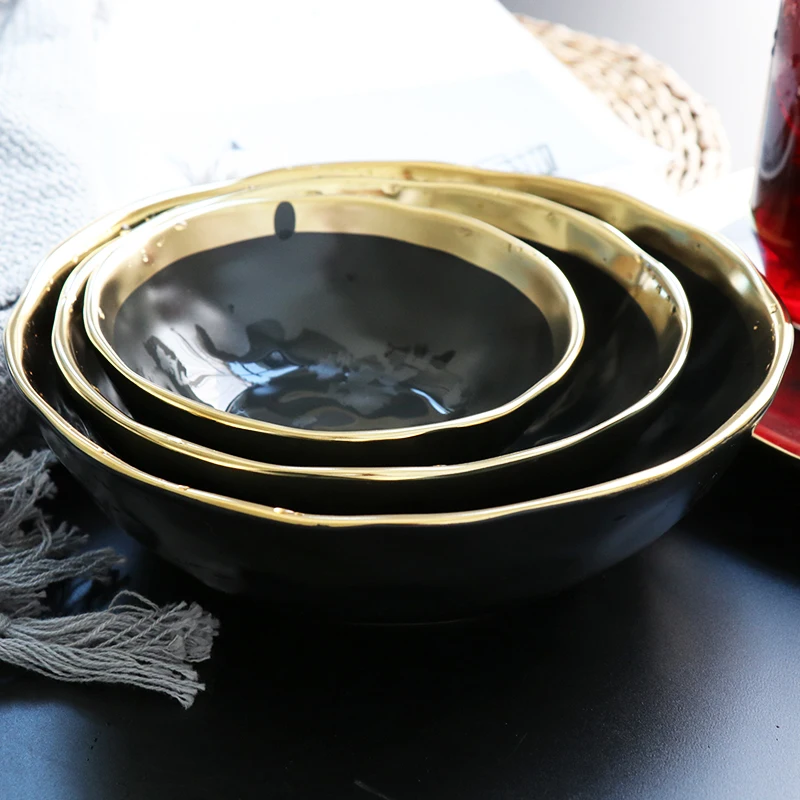 Gold-plating plates food dishes dinnerware sets fruit tray matt gold edge irragular 5.5inch/7/8.5inch
Gold-plating plates food dishes dinnerware sets fruit tray matt gold edge irragular 5.5inch/7/8.5inch