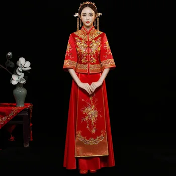 Red Fashion Noble Retro Chinese Women Bride cheongsam Dress Long Wedding Qipao Delicate Embroidery Phoenix cheongsam Size S-XXL
Red Fashion Noble Retro Chinese Women Bride cheongsam Dress Long Wedding Qipao Delicate Embroidery Phoenix cheongsam Size S-XXL