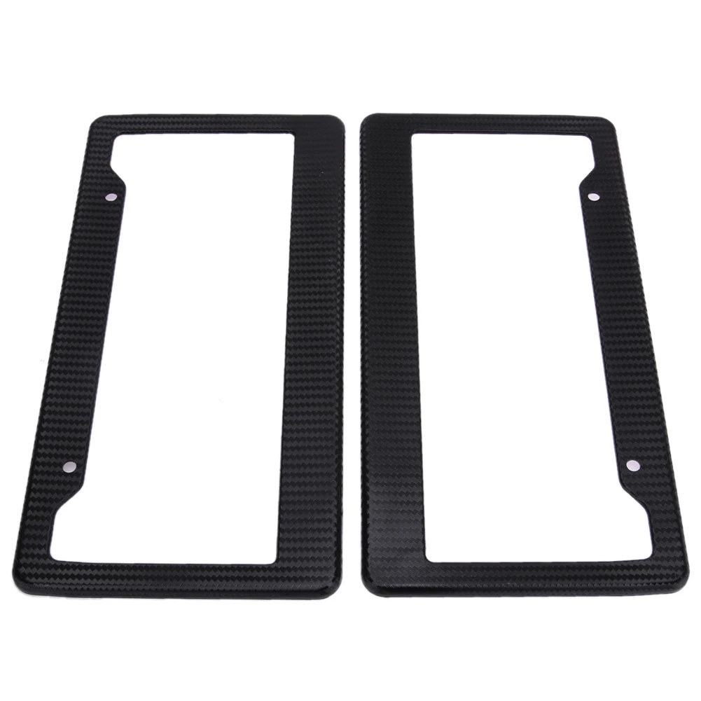 Image 2Pcs Carbon Fiber Pattern Car License Plate Frames Car styling Racing Number Plate Holder Bracket Tag Covers (Black)