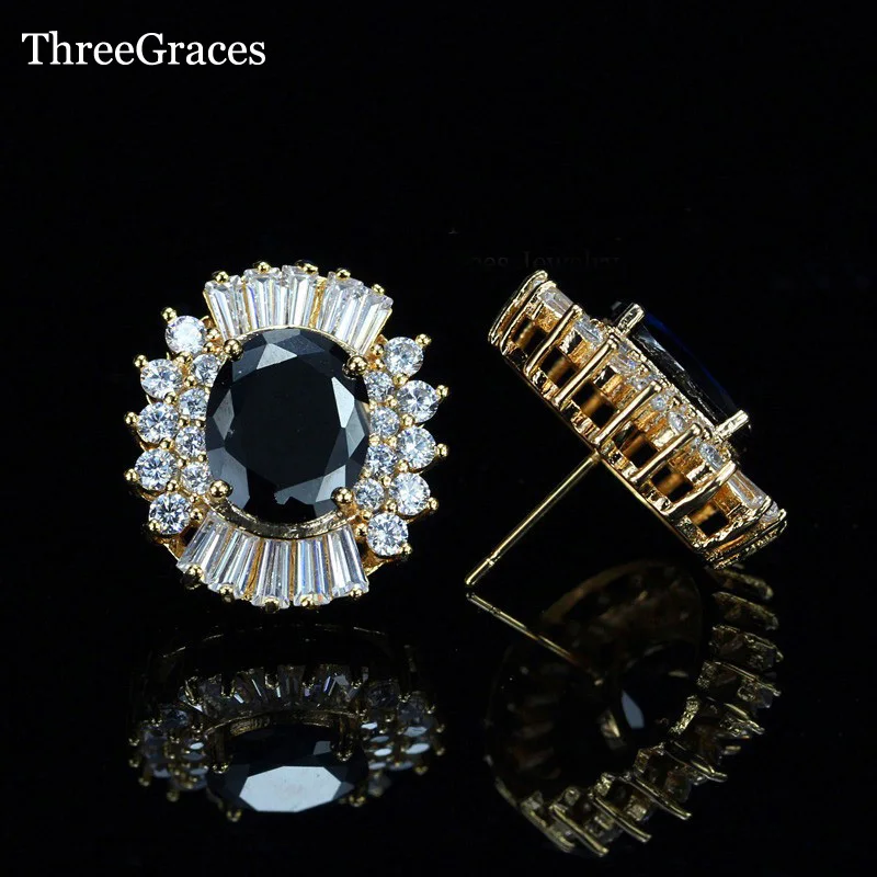 ThreeGraces 5 Color Option American Style Luxury Zirconia Gold Color Big Oval Black Crystal Stud Earrings For Women ER306
ThreeGraces 5 Color Option American Style Luxury Zirconia Gold Color Big Oval Black Crystal Stud Earrings For Women ER306