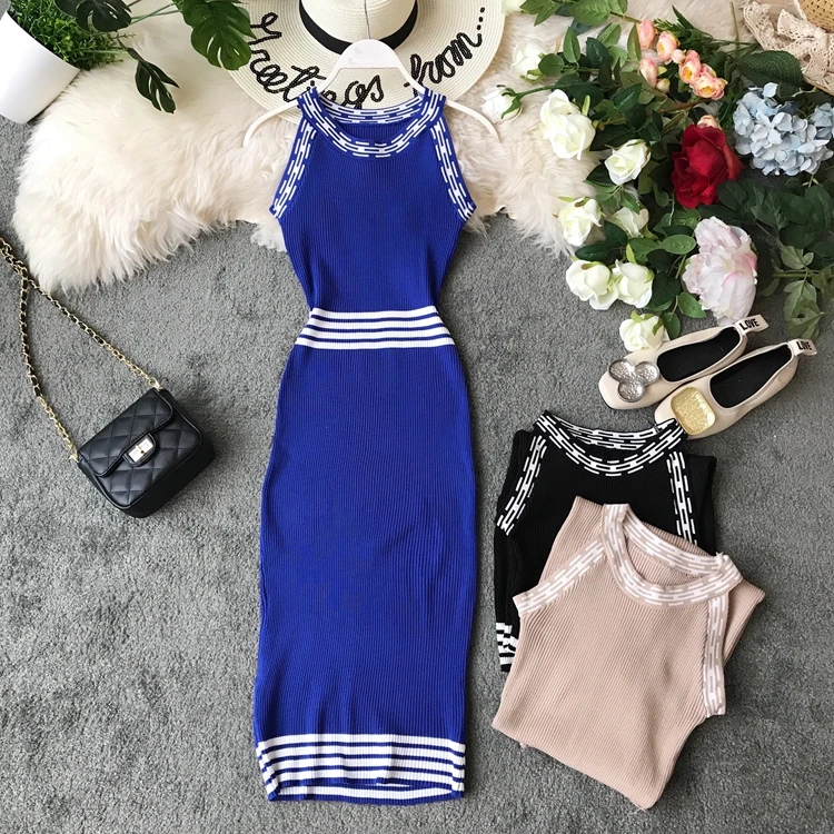 Sexy Stripe Patchwork Knit Dress High Waist Sleeveless Elastic party dress vestidos Color Block Bodycon Dress Black
Sexy Stripe Patchwork Knit Dress High Waist Sleeveless Elastic party dress vestidos Color Block Bodycon Dress Black