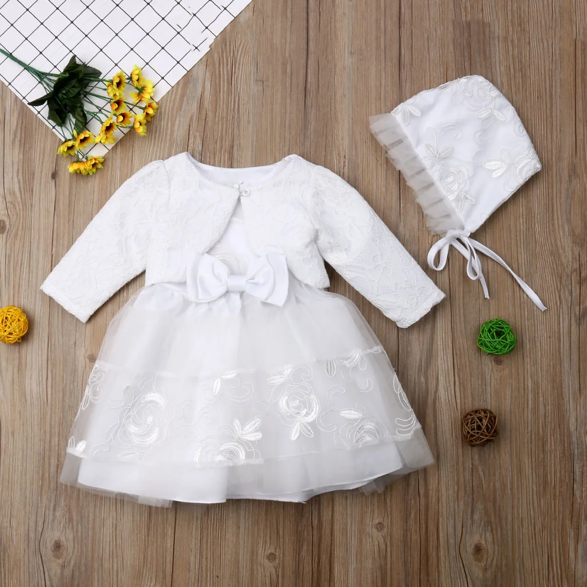 baby dress and bonnet set