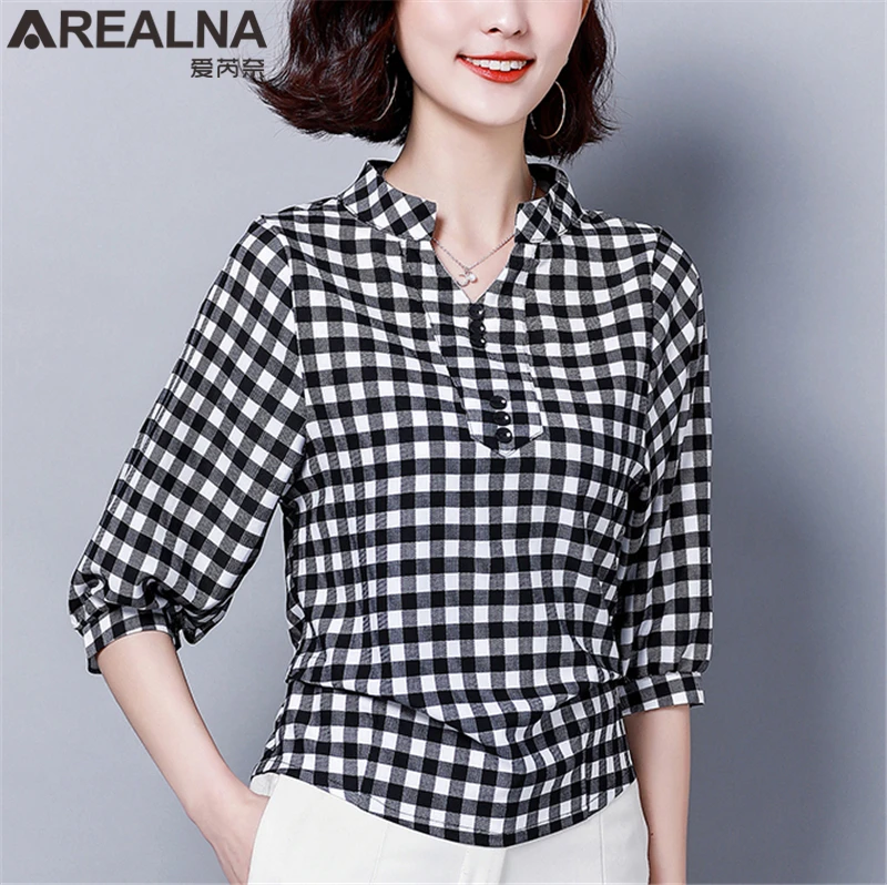 Half Sleeve Plaid Shirt Women Cotton Linen Slim Women's Shirt Blouses Blusas Mujer De Moda 2019 Summer Plus Size 4XL Ladies Tops
Half Sleeve Plaid Shirt Women Cotton Linen Slim Women's Shirt Blouses Blusas Mujer De Moda 2019 Summer Plus Size 4XL Ladies Tops