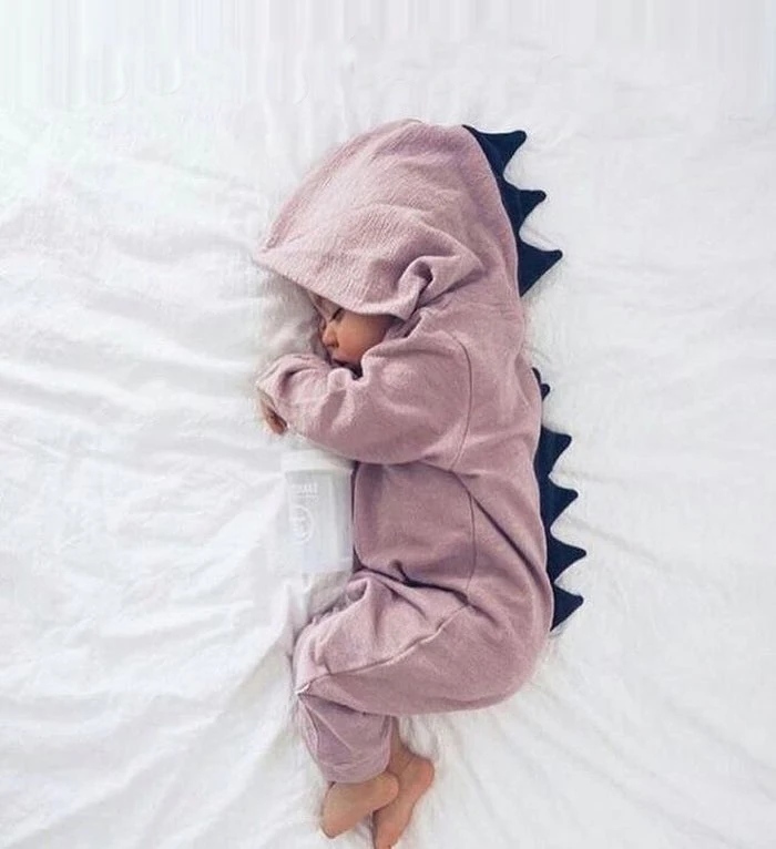 Cathery Baby Boy Girl 3D Dinosaur Costume Romper With Zipper Newborn Long Sleeve Playsuit Clothes