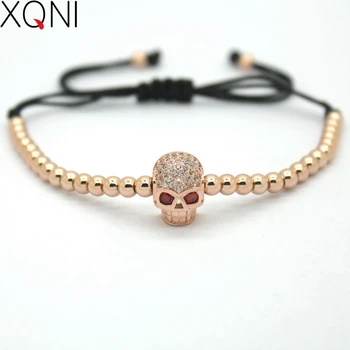XQNI Brand Link Rose Gold Color Strand Charm Bracelets Jewelry Trendy Mini Skull CZ Braiding Macrame Beads Women Bracelets
XQNI Brand Link Rose Gold Color Strand Charm Bracelets Jewelry Trendy Mini Skull CZ Braiding Macrame Beads Women Bracelets
