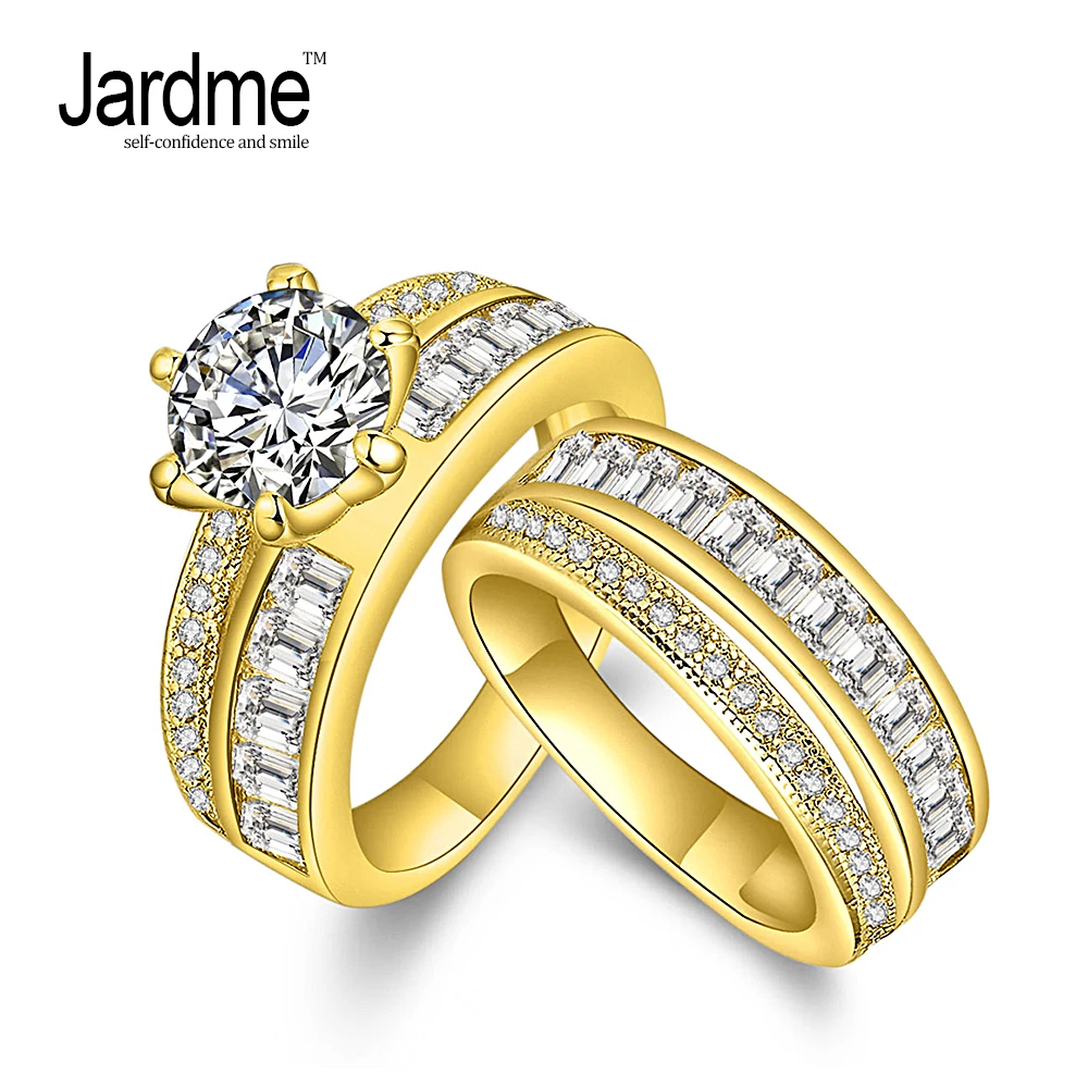 Jardme Jewelry Promise Engagement Double Rings For Couples Men Women Gold Color Pairs Wedding Ring Set for and U003 | Украшения и